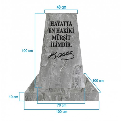 Atatürk Kaidesi (100cm) + Alt Tabla (100x100cm) Mermer Desenli Gri